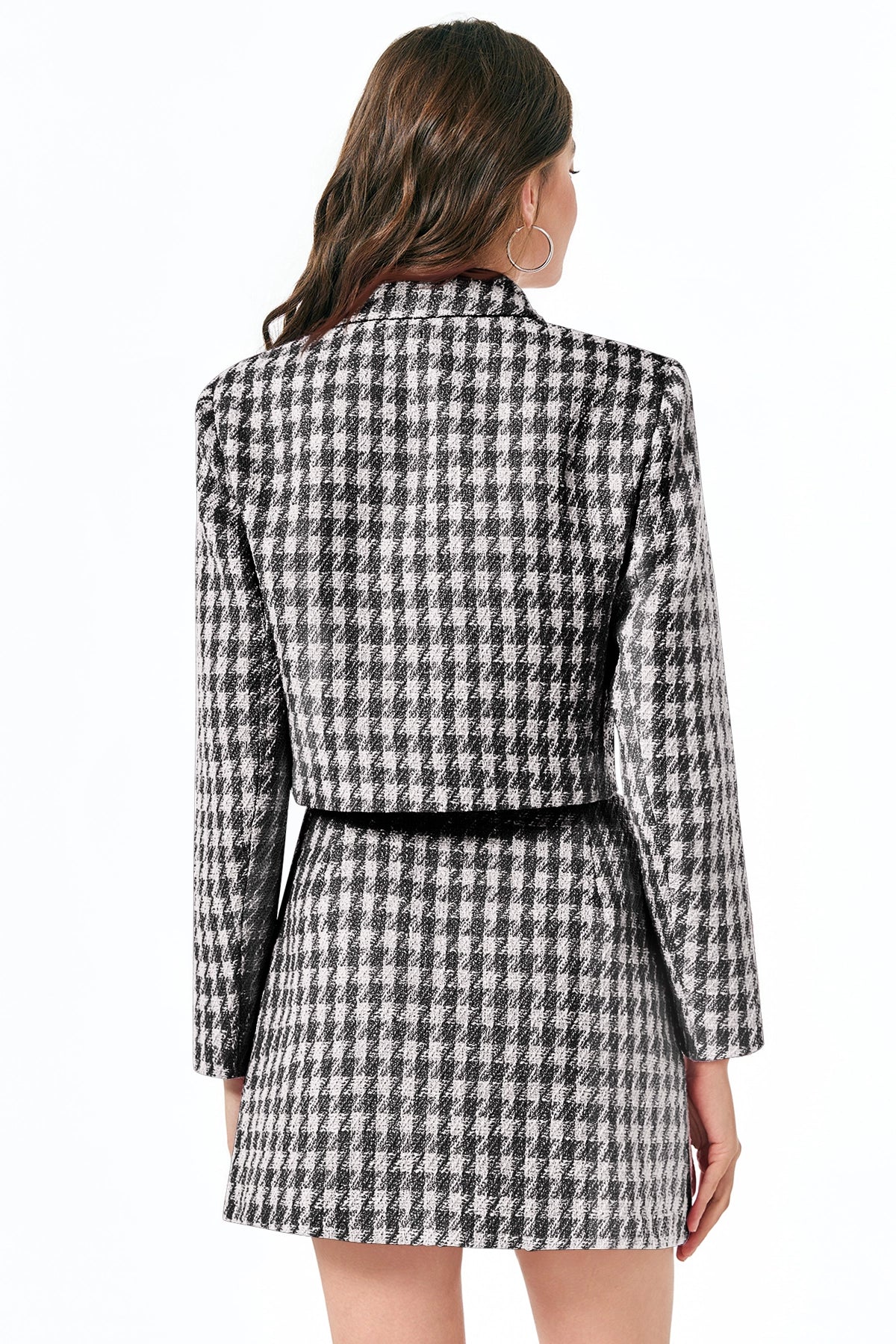 Cicy Bell Womens Black Cropped Tweed Blazer Sets