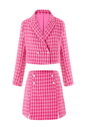Cicy Bell Womens Bright Pink Cropped Tweed Blazer Sets