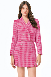 Cicy Bell Womens Bright Pink Cropped Tweed Blazer Sets