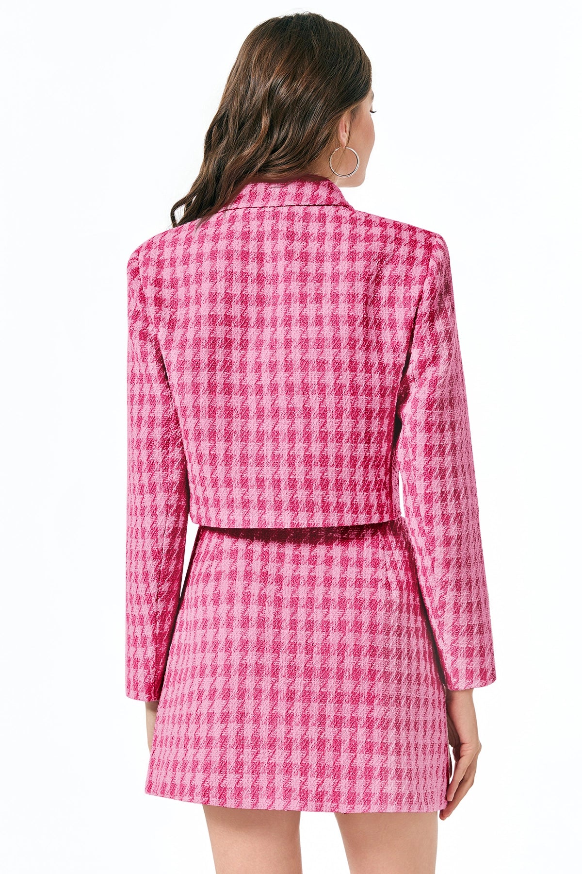 Cicy Bell Womens Bright Pink Cropped Tweed Blazer Sets