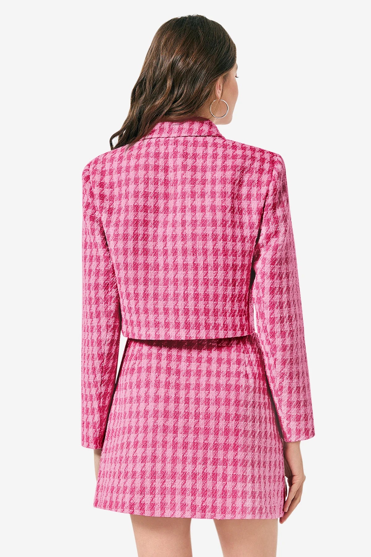 Cicy Bell Womens Bright Pink Cropped Tweed Blazer Sets