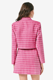 Cicy Bell Womens Bright Pink Cropped Tweed Blazer Sets