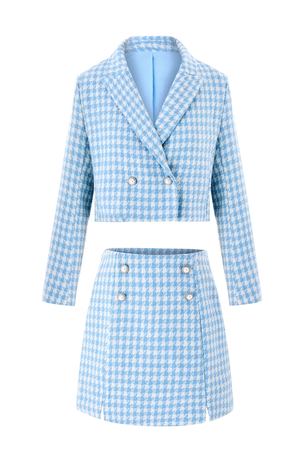 Cicy Bell Womens Light Blue Cropped Tweed Blazer Sets