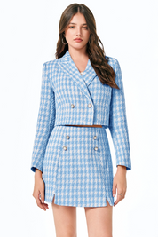 Cicy Bell Womens Light Blue Cropped Tweed Blazer Sets