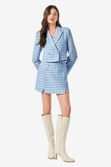 Cicy Bell Womens Light Blue Cropped Tweed Blazer Sets