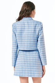 Cicy Bell Womens Light Blue Cropped Tweed Blazer Sets