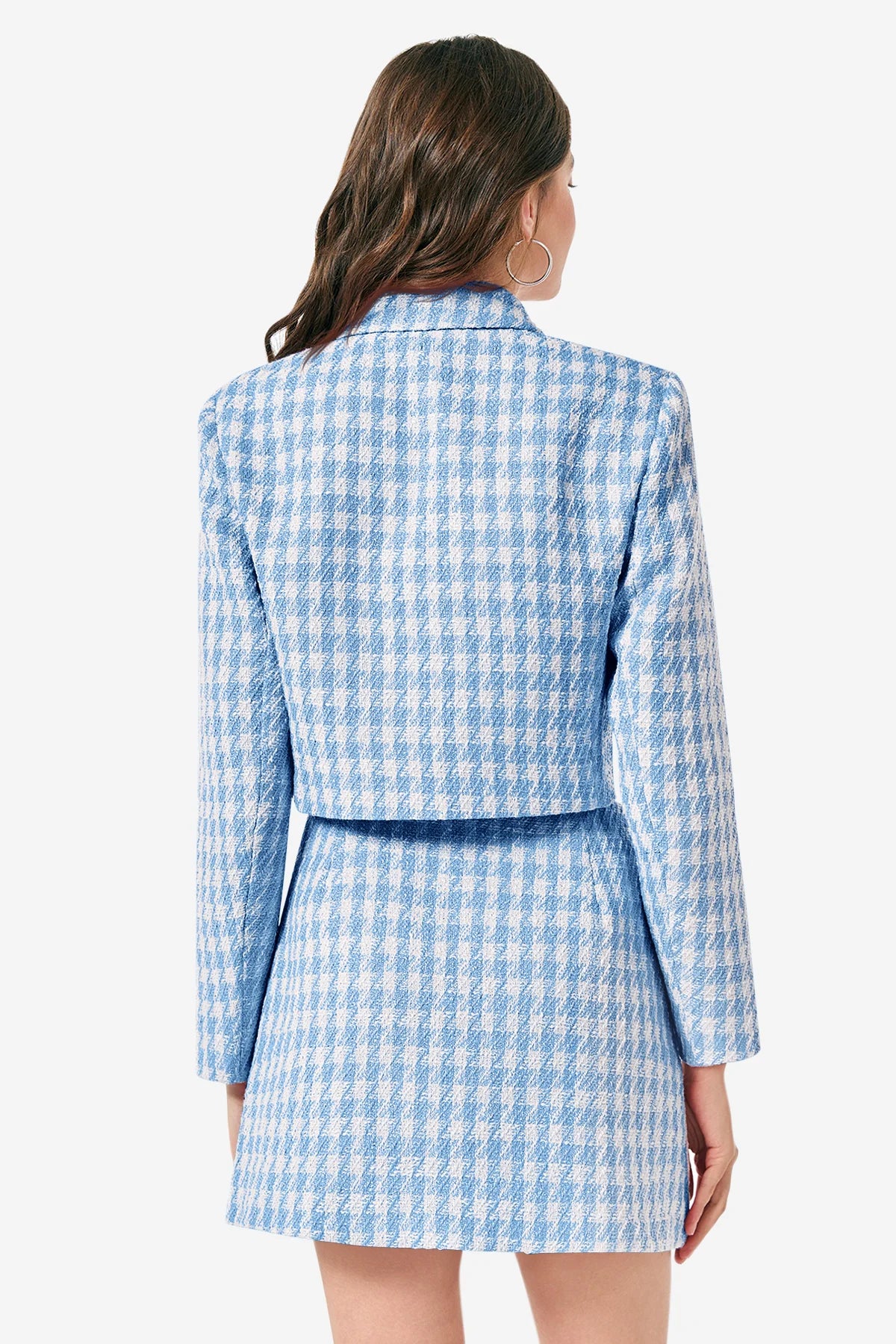 Cicy Bell Womens Light Blue Cropped Tweed Blazer Sets