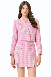 Cicy Bell Womens Pink Cropped Tweed Blazer Sets