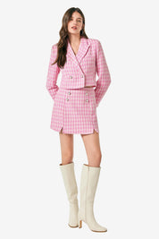 Cicy Bell Womens Pink Cropped Tweed Blazer Sets