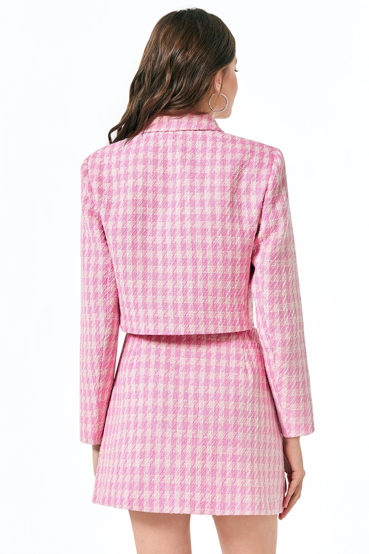Cicy Bell Womens Pink Cropped Tweed Blazer Sets