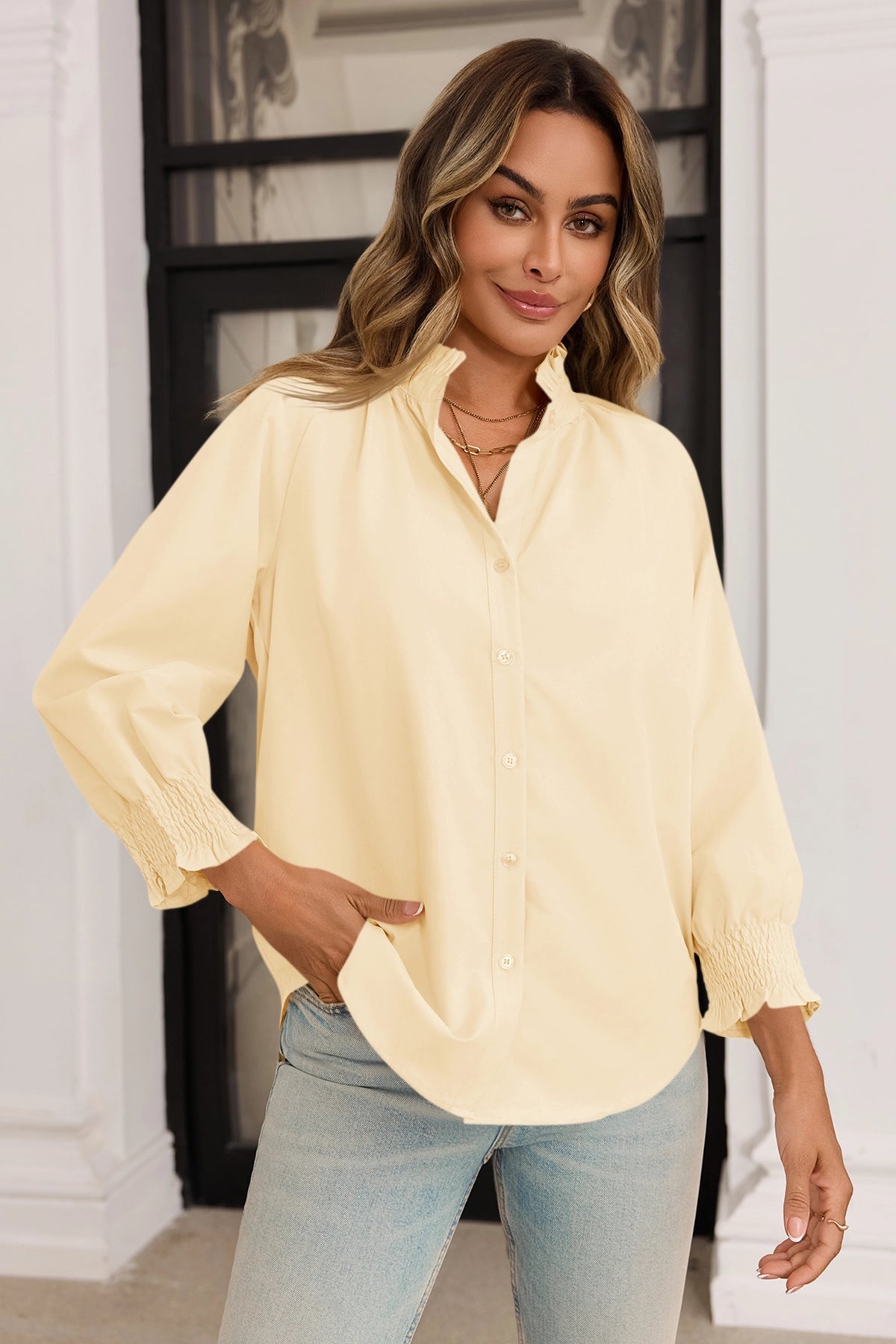 Cicy Bell Womens Apricot Button Down Shirts