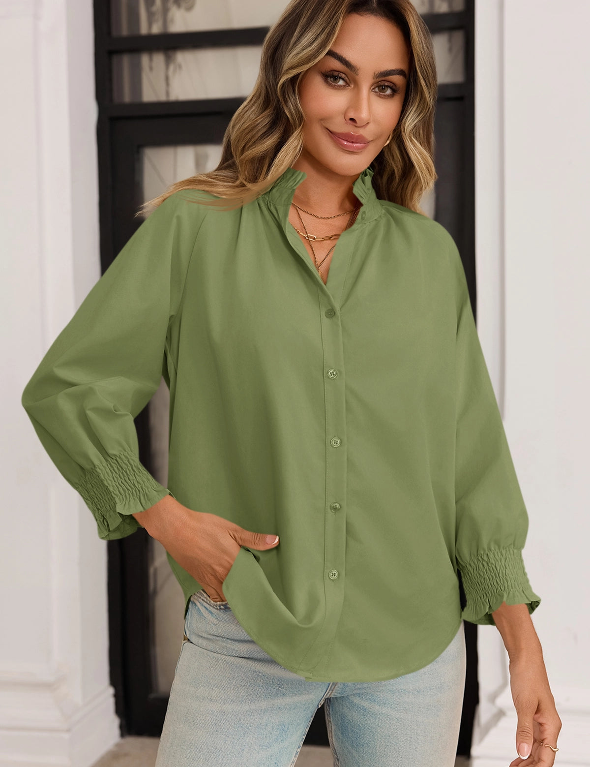 CicyBellWomensArmyGreenButtonDownShirts1-3.webp