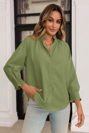 Cicy Bell Womens Army Green Button Down Shirts