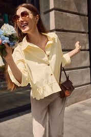 Cicy Bell Womens Beige Cropped Shirts