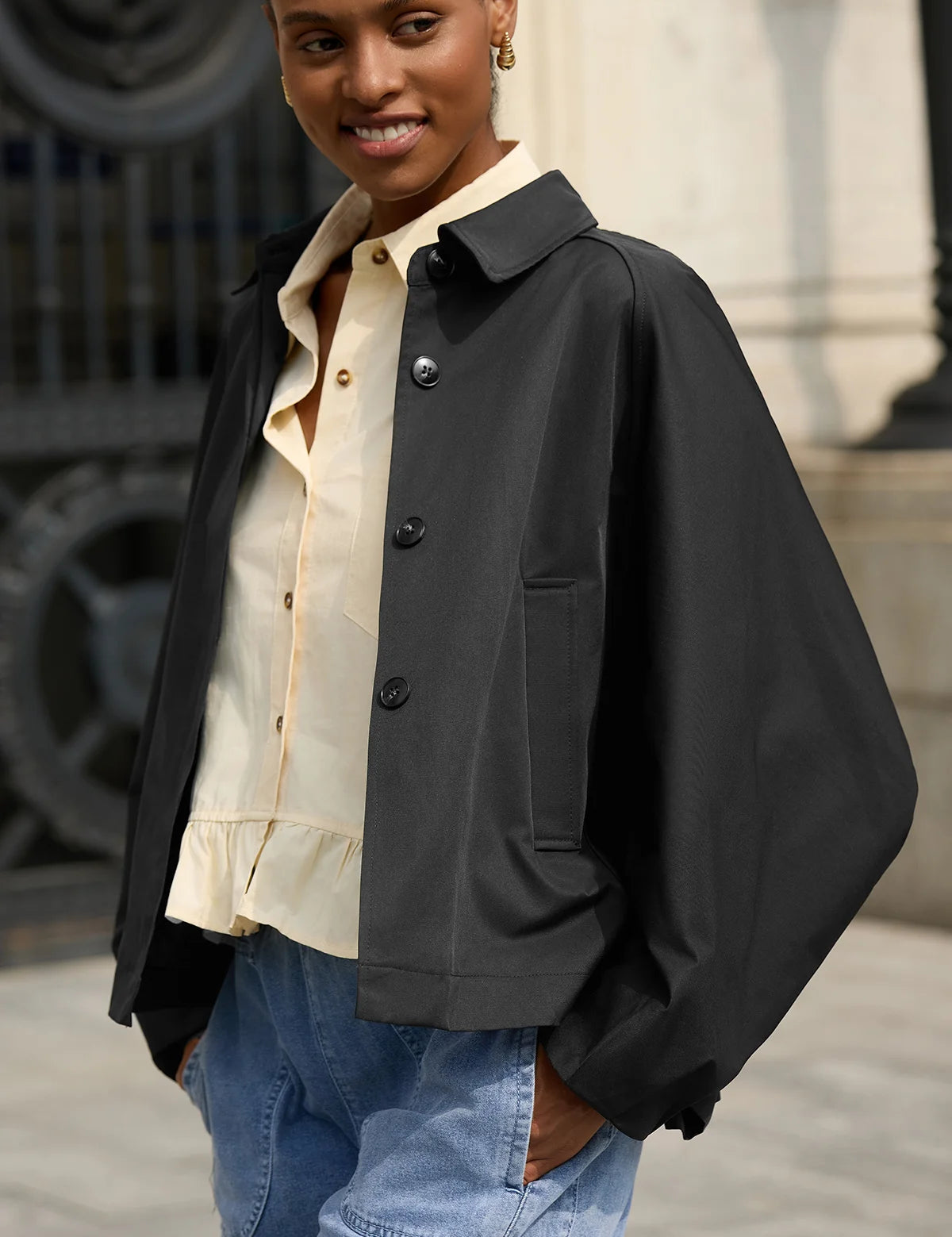 CicyBellWomensBlackCroppedTrenchCoatH5N8602-5.webp