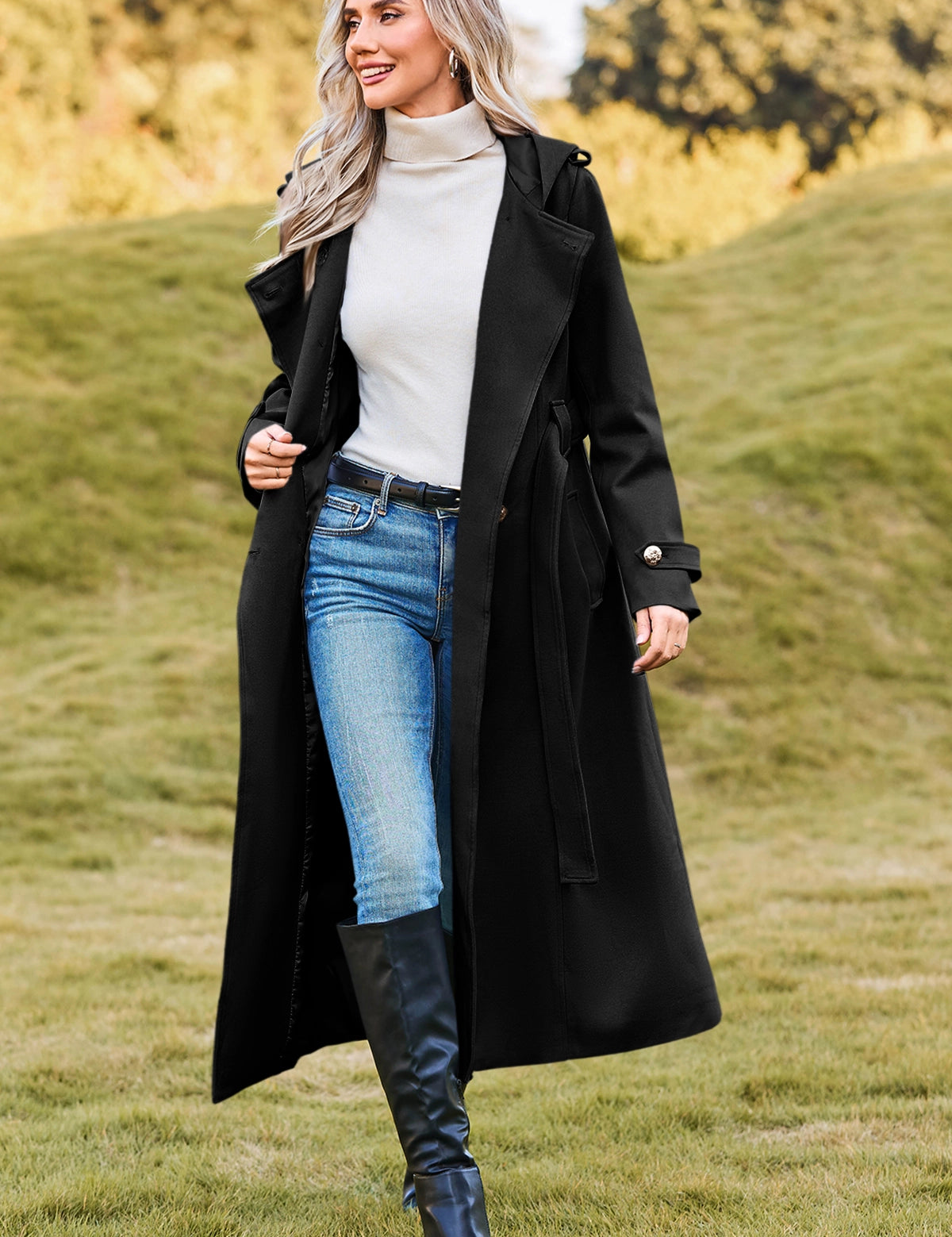 CicyBellWomensBlackHoodedCoatN3E2332.webp