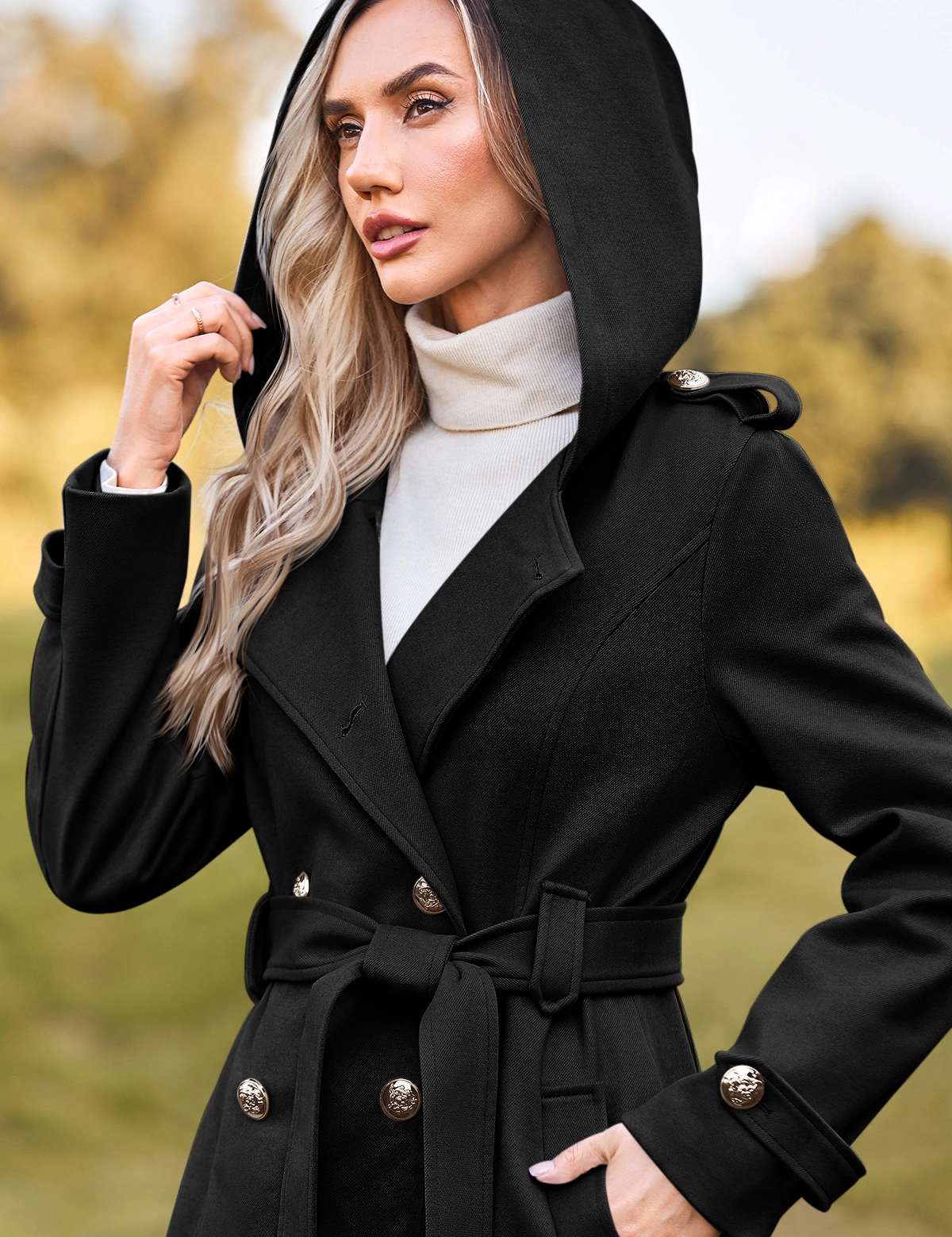 CicyBellWomensBlackHoodedCoatN3E2334.webp