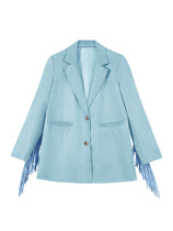 Cicy Bell Womens Blue Fringe Jacket