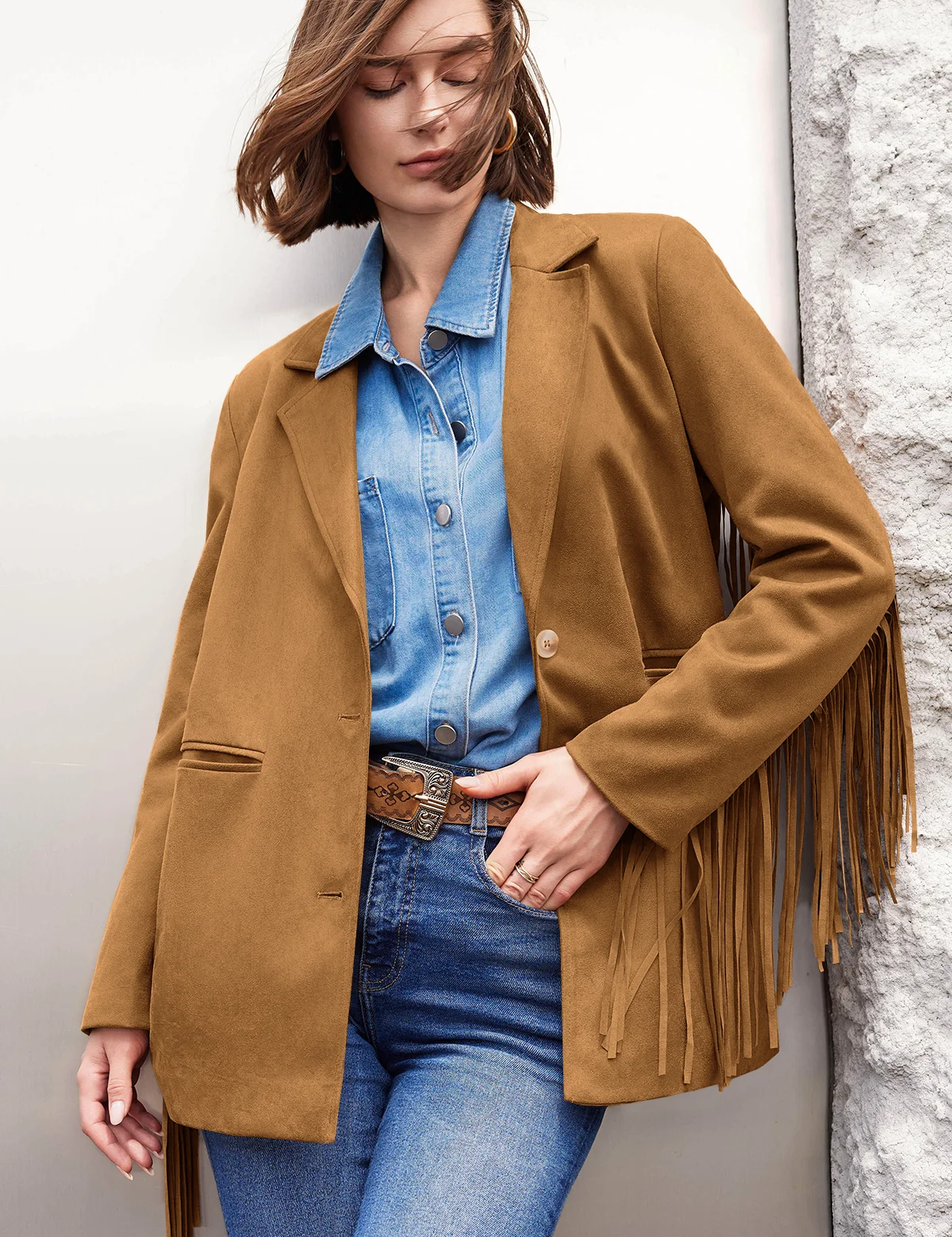 CicyBellWomensBrownFringeJacketRT82256.webp