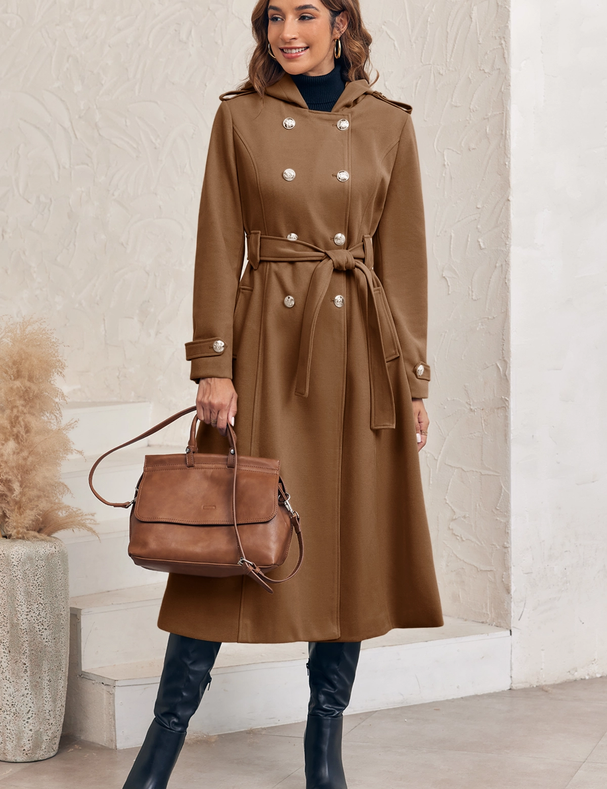 CicyBellWomensBrownHoodedCoatN3E2331.webp