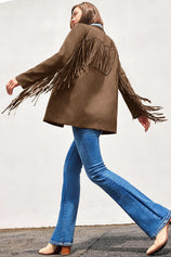 Cicy Bell Womens Dark Brown Fringe Jacket