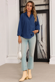 Cicy Bell Womens Navy Button Down Shirts