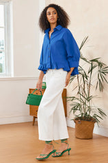 Cicy Bell Womens Royal Blue Cropped Shirts