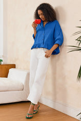Cicy Bell Womens Royal Blue Cropped Shirts