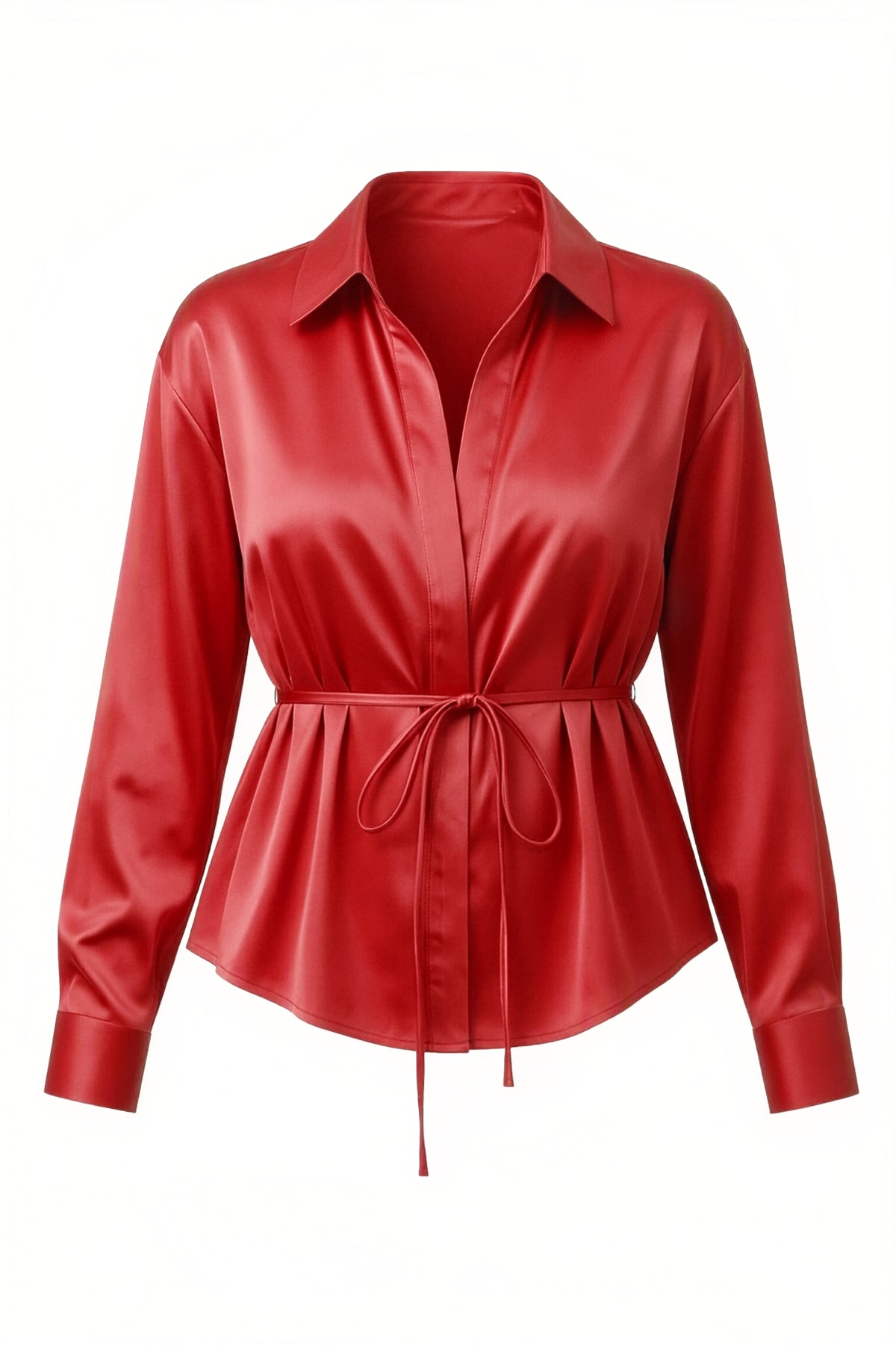 Womens Red Satin Button Down Shirts | CicyBell