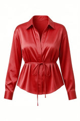 Womens Red Satin Button Down Shirts | CicyBell