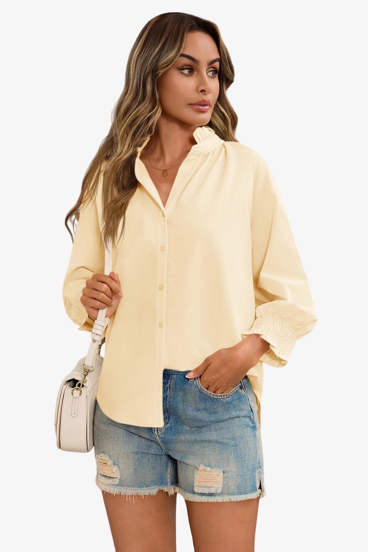 Cicy Bell Womens Apricot Button Down Shirts