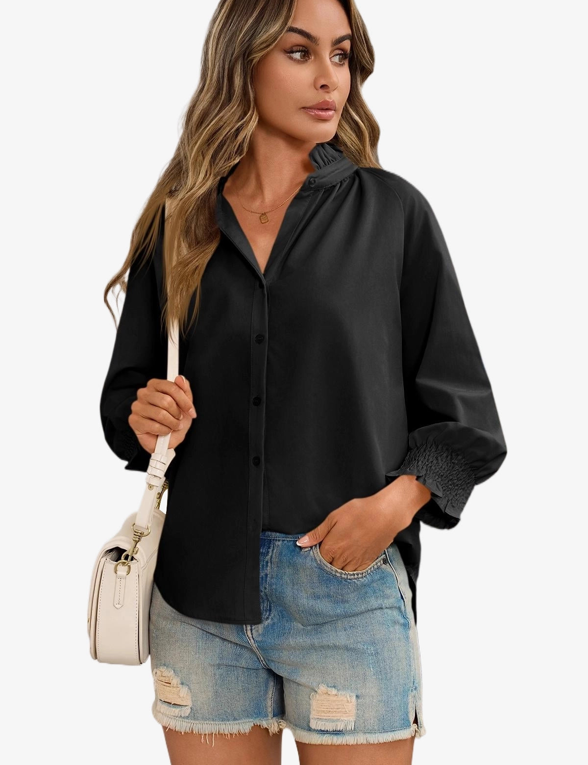 Cicy_Bell_Womens_Black_Button_Down_Shirts_1