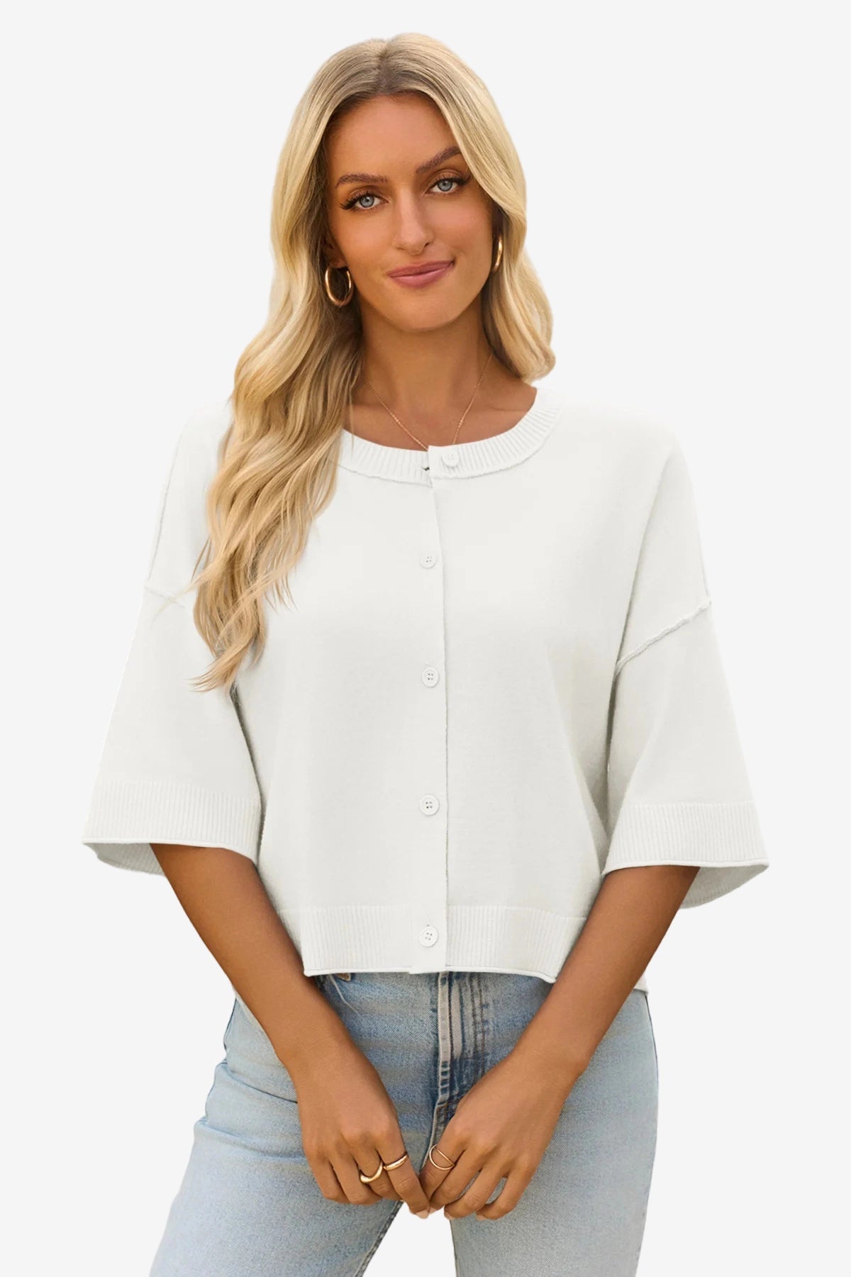 Cicy Bell Womens White Cardigan Tops