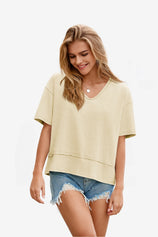 Womens Apricot Summer V Neck T Shirts | CicyBell