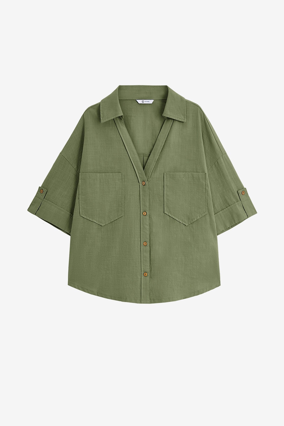 Womens Army Green Short Sleeve Button Down Shirts | CicyBell