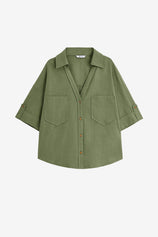 Womens Army Green Short Sleeve Button Down Shirts | CicyBell