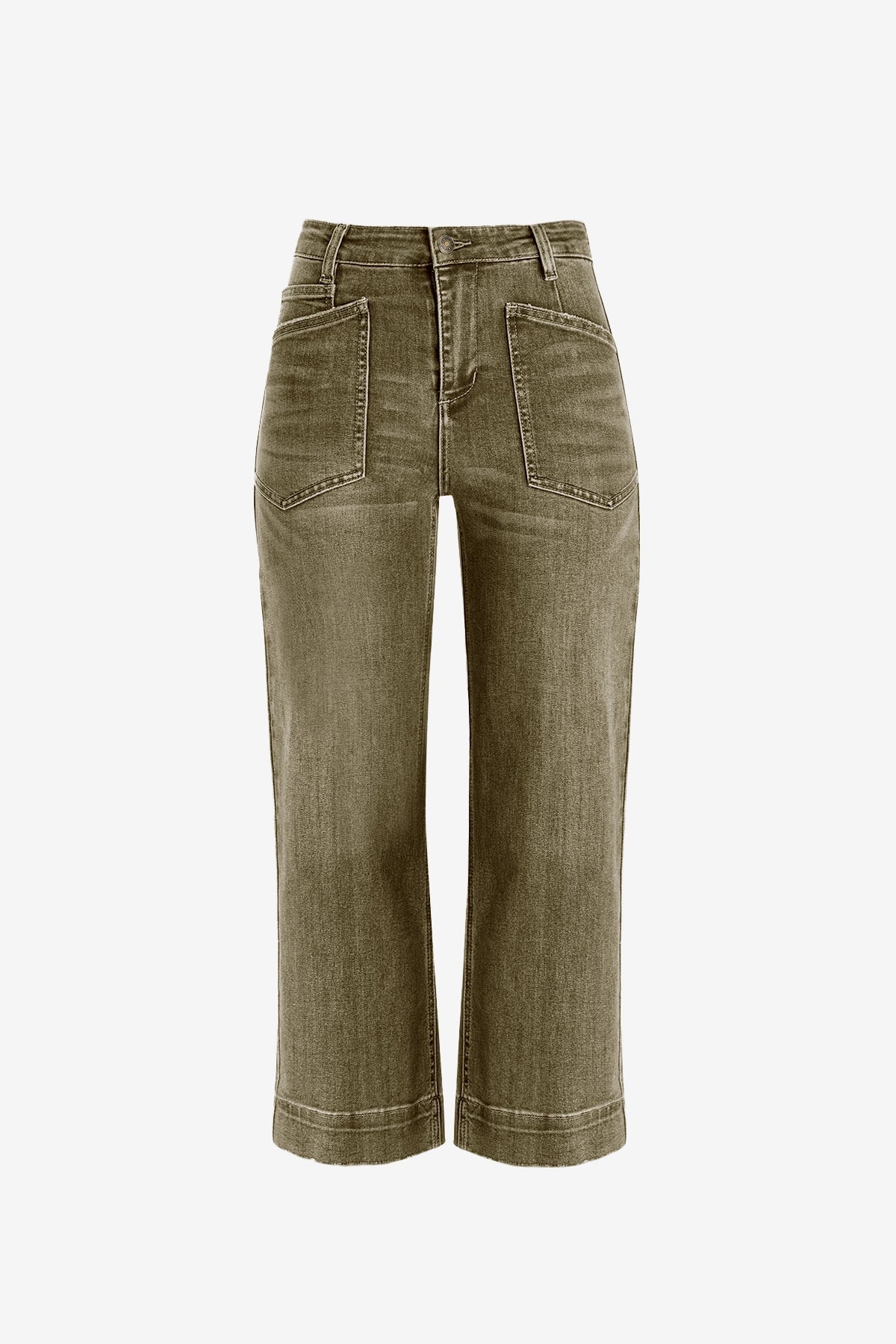Womens Army Green Cropped High Waisted Baggy Jeans | CicyBell