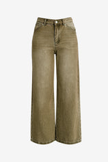 Womens Army Green High Waisted Straight Leg Jeans | CicyBell