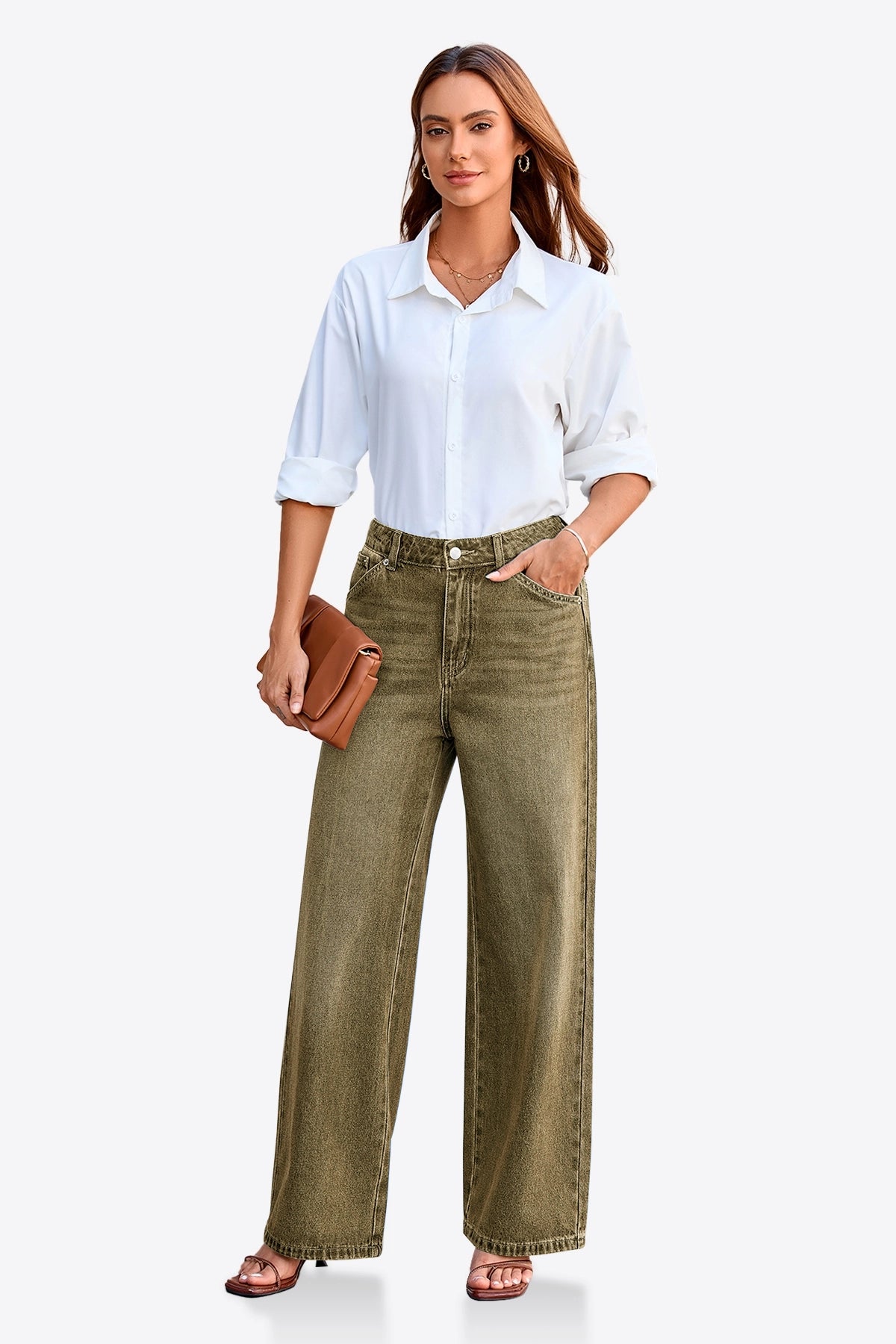 Womens Army Green High Waisted Straight Leg Jeans | CicyBell