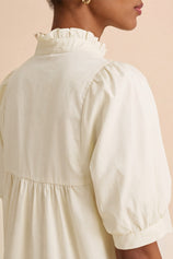 Womens Beige Puff Sleeve V Neck Blouse | CicyBell
