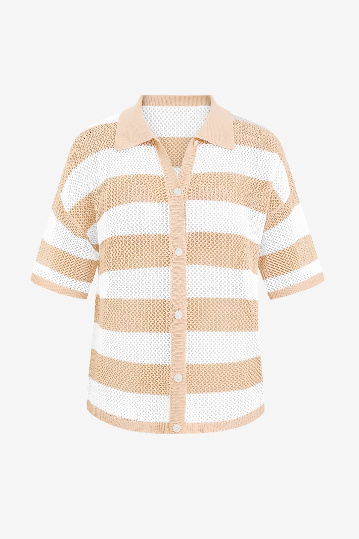Womens Beige Half Sleeve Button up Tops | CicyBell