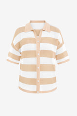 Womens Beige Half Sleeve Button up Tops | CicyBell