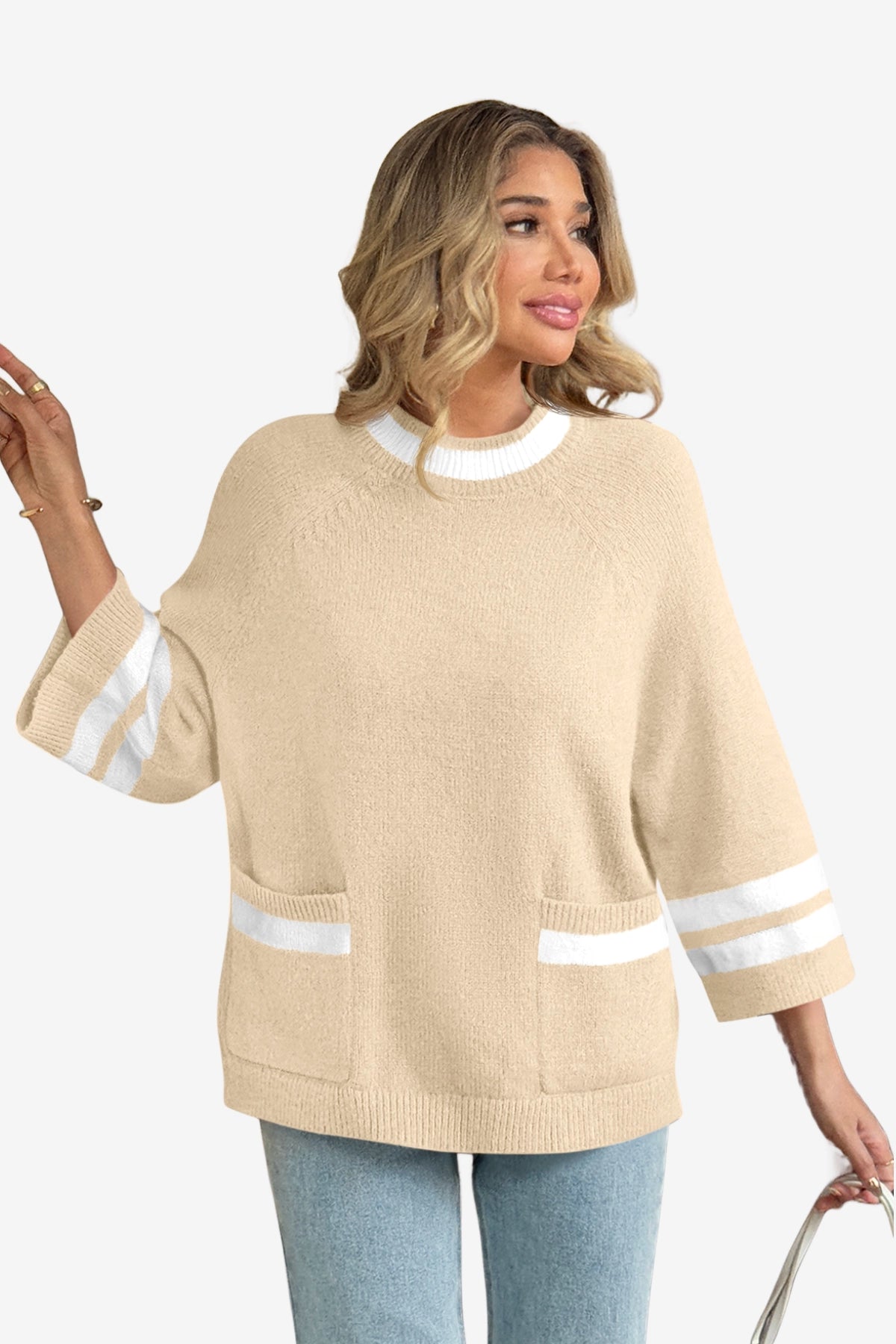 Wrinkle-Free Beige Mock Neck Oversized Sweater | CicyBell