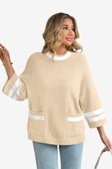 Wrinkle-Free Beige Mock Neck Oversized Sweater | CicyBell