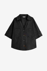 Womens Black Short Sleeve Button Down Shirts | CicyBell