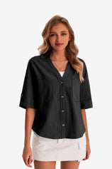 Womens Black Short Sleeve Button Down Shirts | CicyBell
