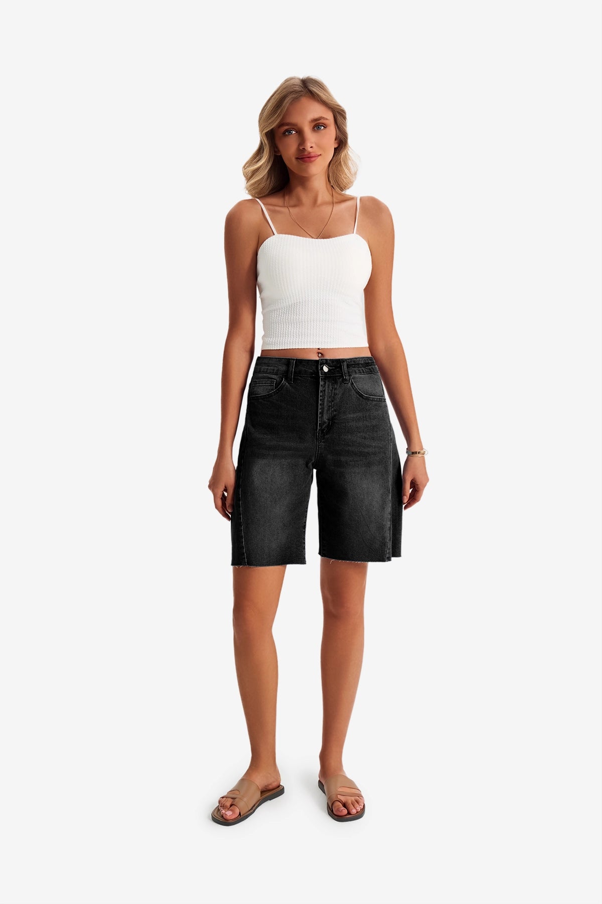 Womens Black Summer Mid Waist Denim Shorts | CicyBell