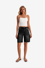 Womens Black Summer Mid Waist Denim Shorts | CicyBell