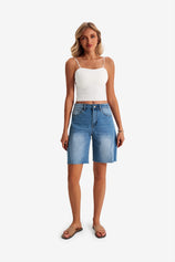 Womens Blue Summer Mid Waist Denim Shorts | CicyBell