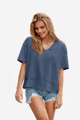 Womens Bluish Gray Summer V Neck T Shirts | CicyBell